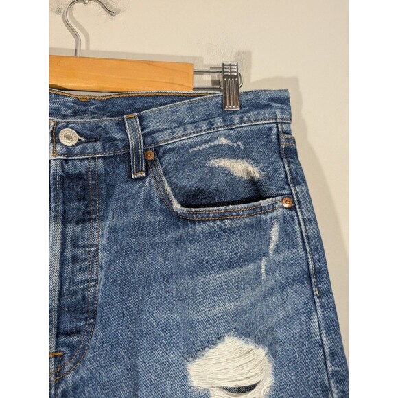 Levi's 501 Womens Blue Distressed Denim High Rise Jeans Sz 31 Grunge Festival - Picture 5 of 10